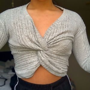 Me to we cross tied grey ribbed long sleeve